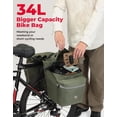 thumbnail image 2 of Alforjas para bicicleta KEMIMOTO, 34 L, impermeables y con funda para lluvia, color verde, 2 of 8