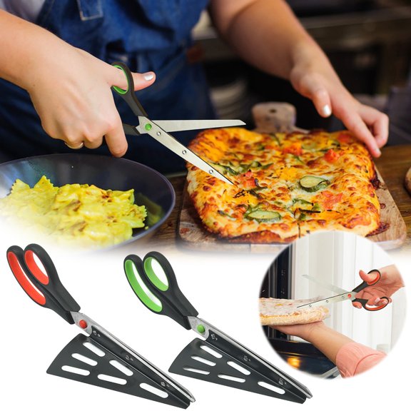 Pizza Scissors with Removable Stainless Steel Blade, 2-in-1 Kitchen Tool for Cutting and Serving Pizza, Vegetables, Easy Clean Non-Stick Design, Multipurpose Culinary Shears