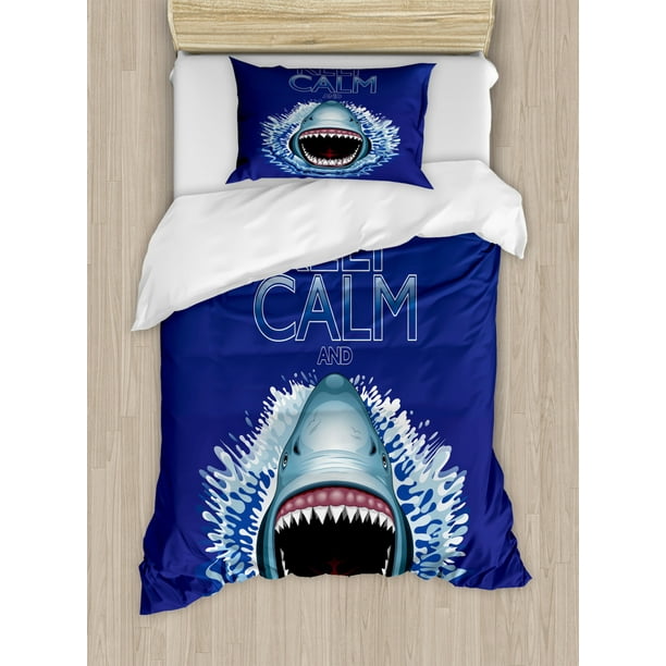 Sea Animals Duvet Cover Set Twin Size, Jaws Duvet Cover