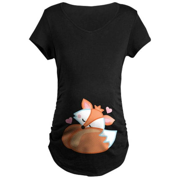 CafePress - Baby Fox Belly Print Maternity T Shirt - Maternity Dark T-Shirt