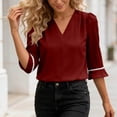 thumbnail image 5 of Tqcoqu Women's 3/4 Sleeve Tops Tunic Casual Pleated V Neck Business Work Blouses Office Shirts,Red,Women's S-XXL, 5 of 9
