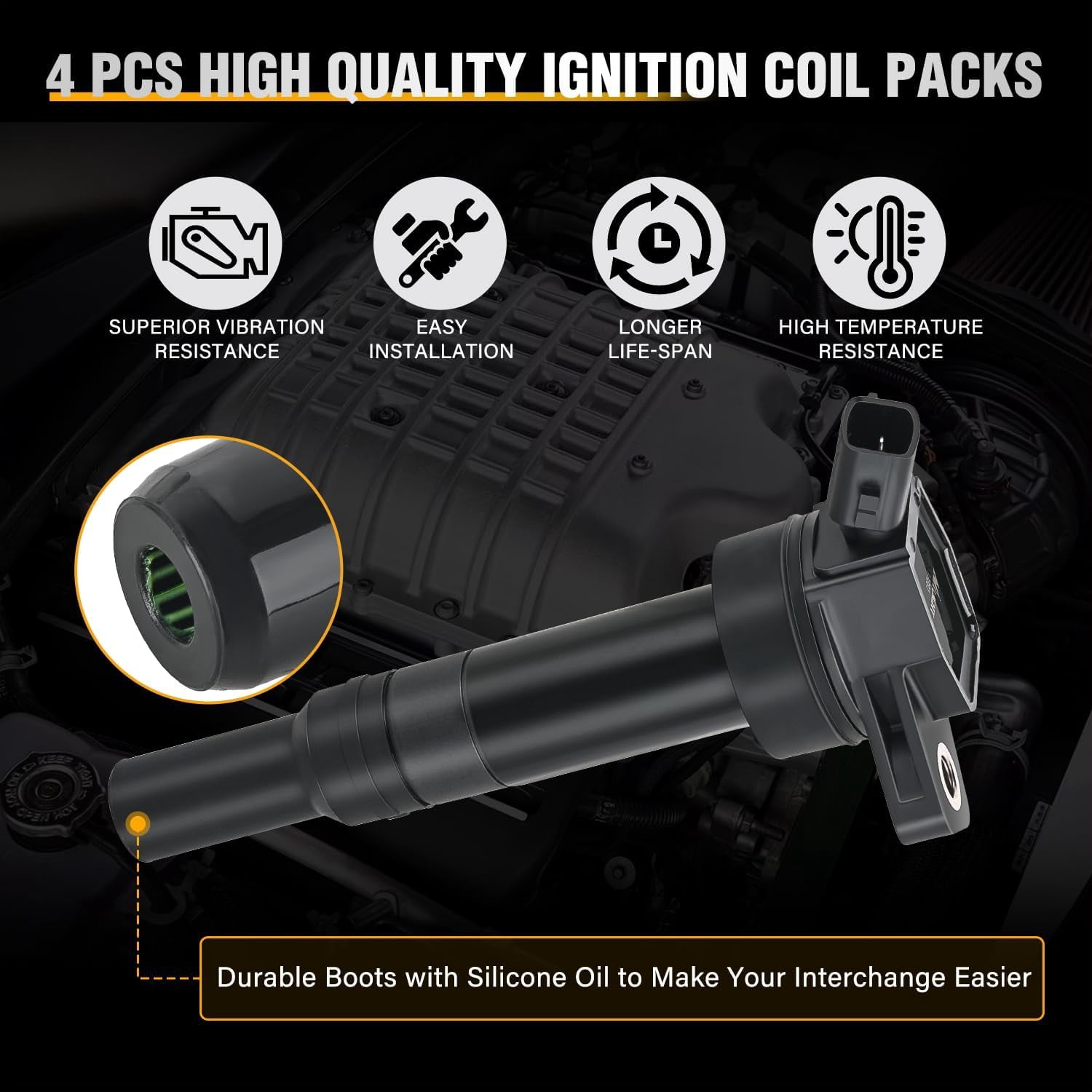 2Pin Ignition Coil Packs Set of 4 Fit UF651 for Hyundai KIA 2011 2012 - 2020 Tucson Elantra Soul FORTE 1.8 2.0L OE# 5C1861 C1804 1788511 273002E000