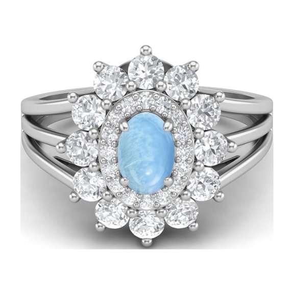 Mooneye 4.03 Ctw Oval Natural Larimar 925 Sterling Silver Solitaire Women Valentines Day Gifts Ring