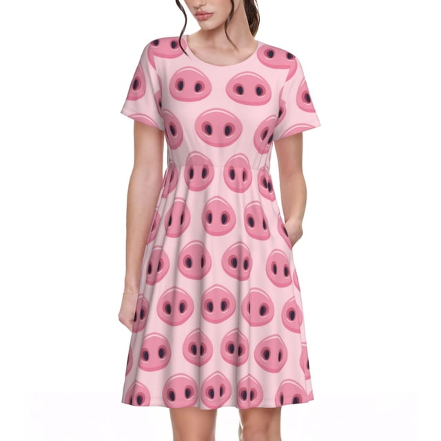 Disketp Pig Nose para Vestido de Manga Corta para Mujeres, Vestidos de Verano para Mujeres, Casual y Holgado para la Playa