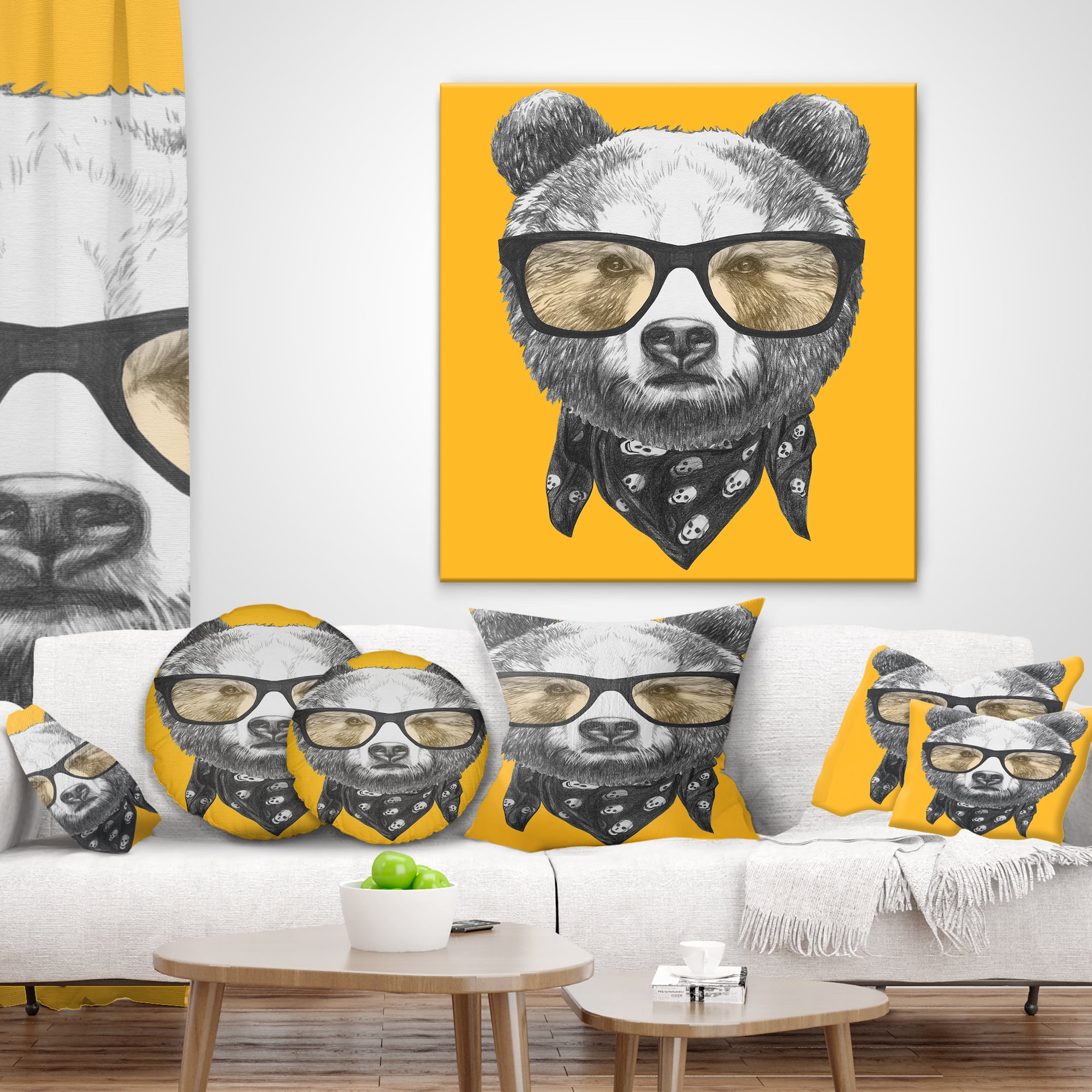 Designart Funny Bear with Formal Glasses - Contemporary Animal Throw Pillow - 16x16
