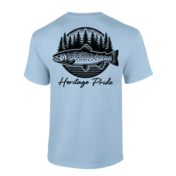 Heritage Pride Circle Trout Fishing Outdoors Short Sleeve T-shirt-Light Blue-6xl