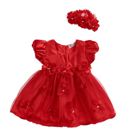 

Toddler Baby Girl Casual Bubble Puff Sleeve Flower Dress+Solid Headwear