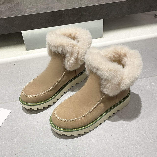 Styesk Bottes pour Femmes Femmes Mode Retournement Cheveux Bout Rond Ajouter Velours Tube Court Chaussures Rembourrées Bottes de Neige Bottes de Travail pour Femmes