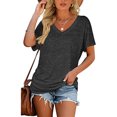 thumbnail image 2 of Anbech Womens Sexy V Neck Shirt Dolman Short Sleeve Tops with Side Shirring Loose Fit Tshirts, 2 of 5