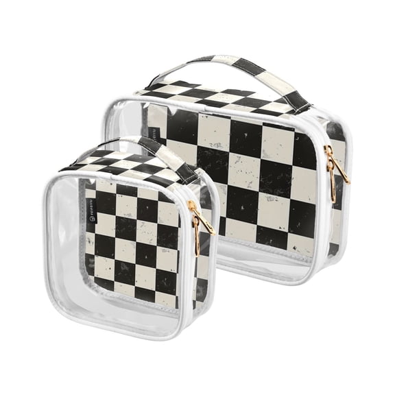 Checkerboard Pattern Makeup Bags Set Travel Toiletry Bags Portable Cosmetic Bags Organizer Waterproof 2 Packs