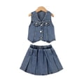 thumbnail image 2 of Mifsaly Girls Denim Outfits Sleeveless Button Down Jean Vest and Pleated Skirts Kids 2 Piece Classic Casual Summer Clothes, 2 of 7