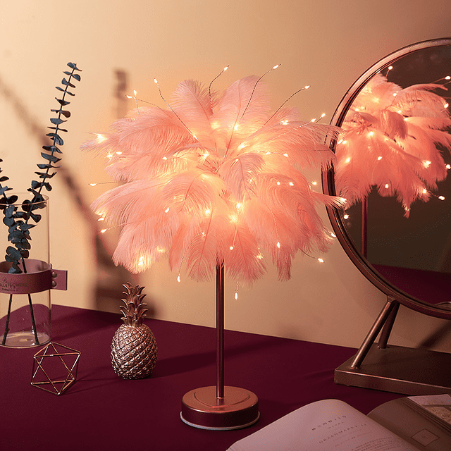 Cadena de luces LED pequeñas intermitentes con forma de corazón y plumas para niña, lámpara de mesa para habitación, decoración de dormitorio, luz de estrella