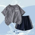 thumbnail image 2 of Fesfesfes Boys Summer Clothing Sets Pullover Short Sleeve Tee and Elastic Waist Shorts Quick-Dry Sports Shorts Outfit for 5-16 Years(Gray,7 Years), 2 of 3