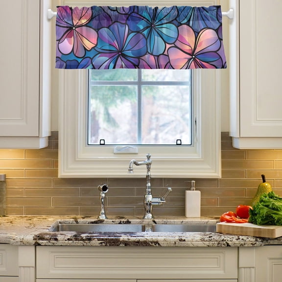 Simple Floral Flowers Curtain Valances Farmhouse Design Window Treatment Decor Blackout Rod Pocket for Windows Living Room Kitchen 54" x 18"