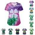 thumbnail image 2 of GEWSEY St. Patrick's Day Scrub Tops Women Cute V Neck Short Sleeve Green Shamrocks Printed Nurse Holiday Working Uniforms (Dark Purple, L), 2 of 8