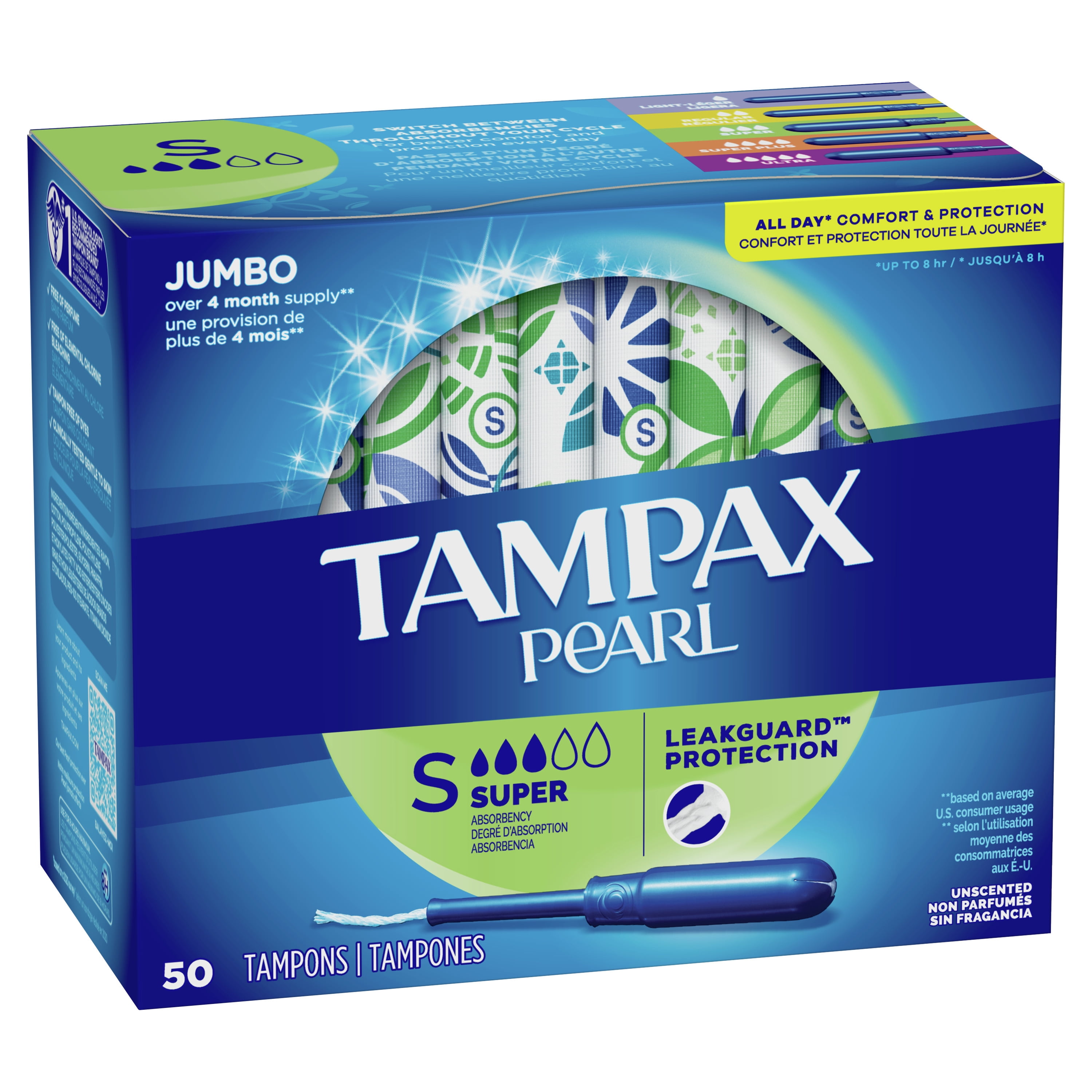 Tampax Pearl Tampons with LeakGuard Braid, Super Absorbency, 36 Ct 