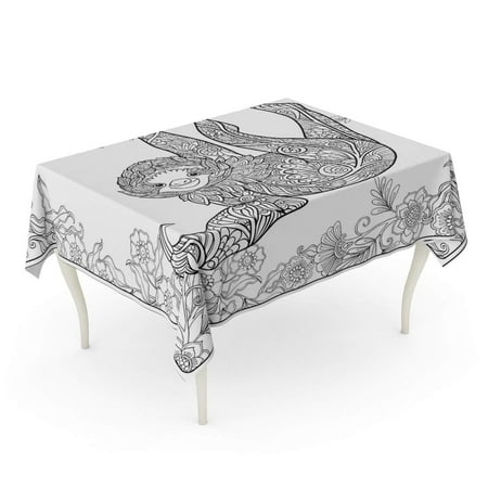 KDAGR Coloring Page Lovely Sloth in Forest Book for Adult Tablecloth Table Desk Cover Home Party Decor 52x70 inch