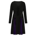 thumbnail image 4 of Halloween Dresses for Women Color Block Medieval Renaissance Waist Strap Dress Long Sleeve V Neck Dress, 4 of 7