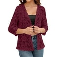 thumbnail image 2 of Fshiont Womens Cardigan 3/4 Length Sleeve Lightweight Lace Open Front Cardigans Summer Casual Loose Fashion Tops Wine XL, 2 of 5