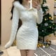 thumbnail image 3 of Suéter elegante para mujer, vestido de punto con capucha de retazos de piel delgada roja de Navidad, prendas de punto coreanas, Tops con capucha para mujer, Otoño e Invierno, 3 of 5