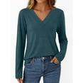 thumbnail image 2 of DailyTrove Women's V-Neck Long Sleeve Relaxed Fit Solid Top - Everyday Casual Wear,Sky Blue,L, 2 of 6