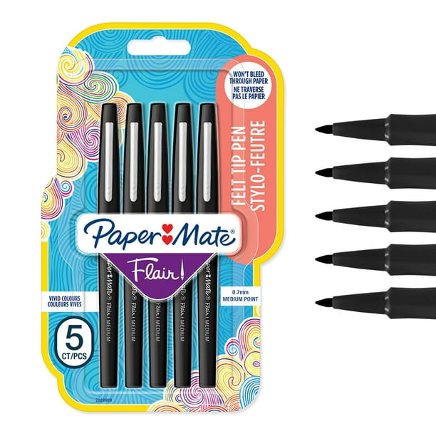 Bolígrafos de Punta Fina Paper Mate Flair Punto Medio Negro 0.7 mm 5 Unidades