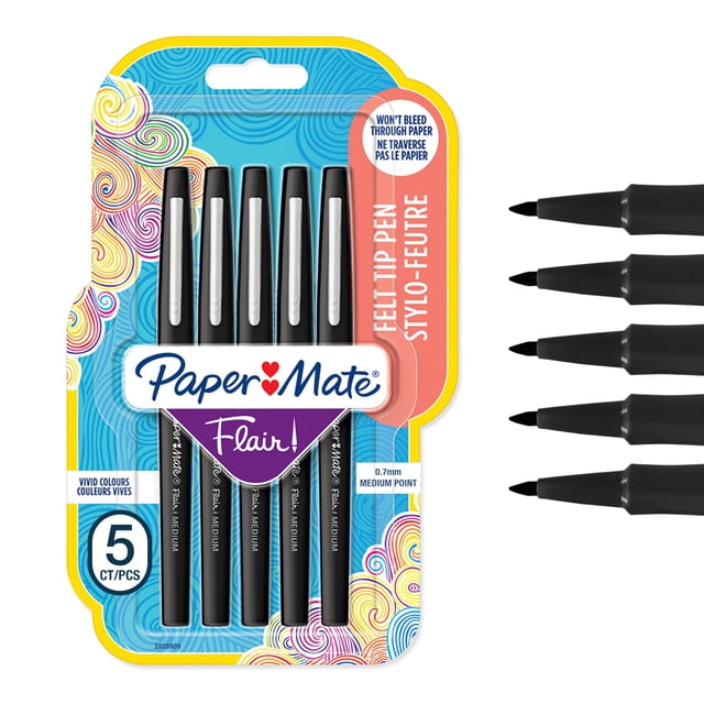 Bolígrafos de Punta Fina Paper Mate Flair Punto Medio Negro 0.7 mm 5 Unidades