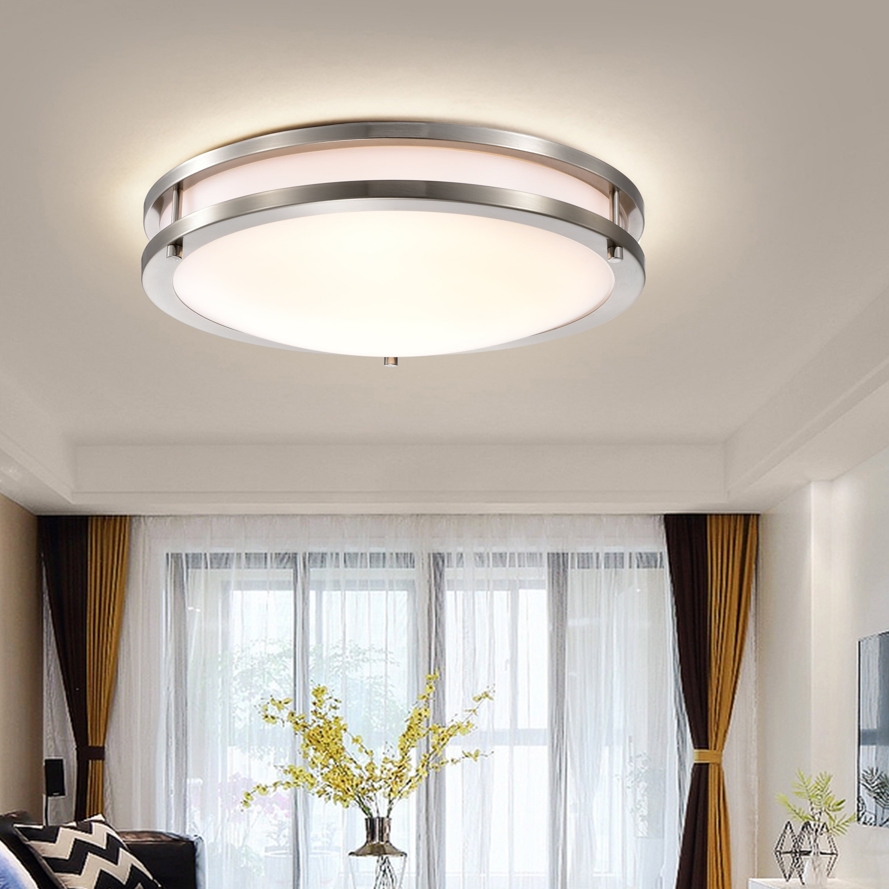 C Cattleya  Brushed Nickel Integrated LED Flush Mount Ceiling Light Selectable 3000K/4000K/5000K 20W 13.75in. Width 13 to 24 Inches
