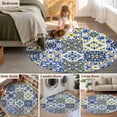 thumbnail image 5 of Round Rug 7Ft Washable Non-Slip, Middle Century Circle Area Rugs for Living Room Bedroom, Vintage Farmhouse Bohemia Style Blue Indoor Floor Mats Carpet Runner for Home Decor Aesthetic, 5 of 8