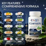 Cortisol Supplement,10-in-1 Cortisol Reducer Manager for Women and men,with Magnesium, Ashwagandha,Rhodiola, L-Theanine,Balanced Cortisol Levels for Mood,Sleep Support, 60 ct