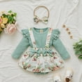 thumbnail image 5 of Douhoow Sweet Baby Girls Clothes Set Ruffles Long Sleeve Flowers Romper Headband 0-24M, 5 of 7