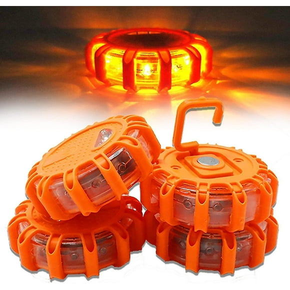 (4Pcs)1/2/3/4 Pack Led Safety Flares Road Emergency Lights Roadside Safety Flashing Warning Flare Light Kit Beacon Disc