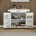 thumbnail image 3 of Kitchen Cart Versatile White Kitchen Island with Adjustable Storage towel rack & seasoning rack rubber wood table top-White, 3 of 14