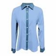 thumbnail image 5 of Dazajoo Long Sleeve Waffle Knit Tops for Women Button Down Lapel Collar Shirts with Denim Trim Casual Color Block Shacket,Sky Blue,L, 5 of 5