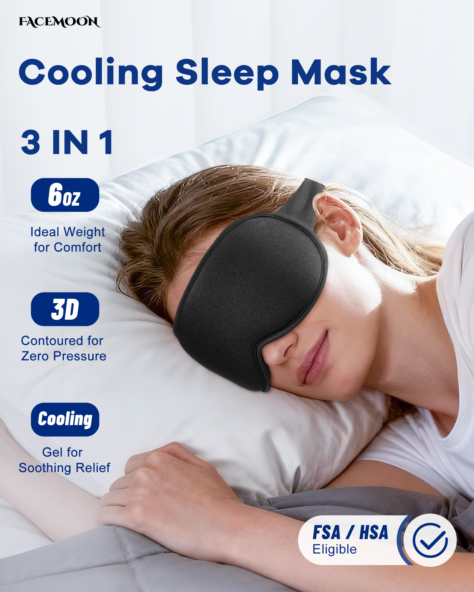 FACEMOON 3D Gel Cooling Sleep Mask Blackout photo 2