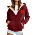 thumbnail image 4 of UPPADA Womens Zip up Hoodies Sherpa Lined Fleece Thermal Jacket Full Zip Winter Warm Casual Thick Coats Pockets Wine,M, 4 of 7