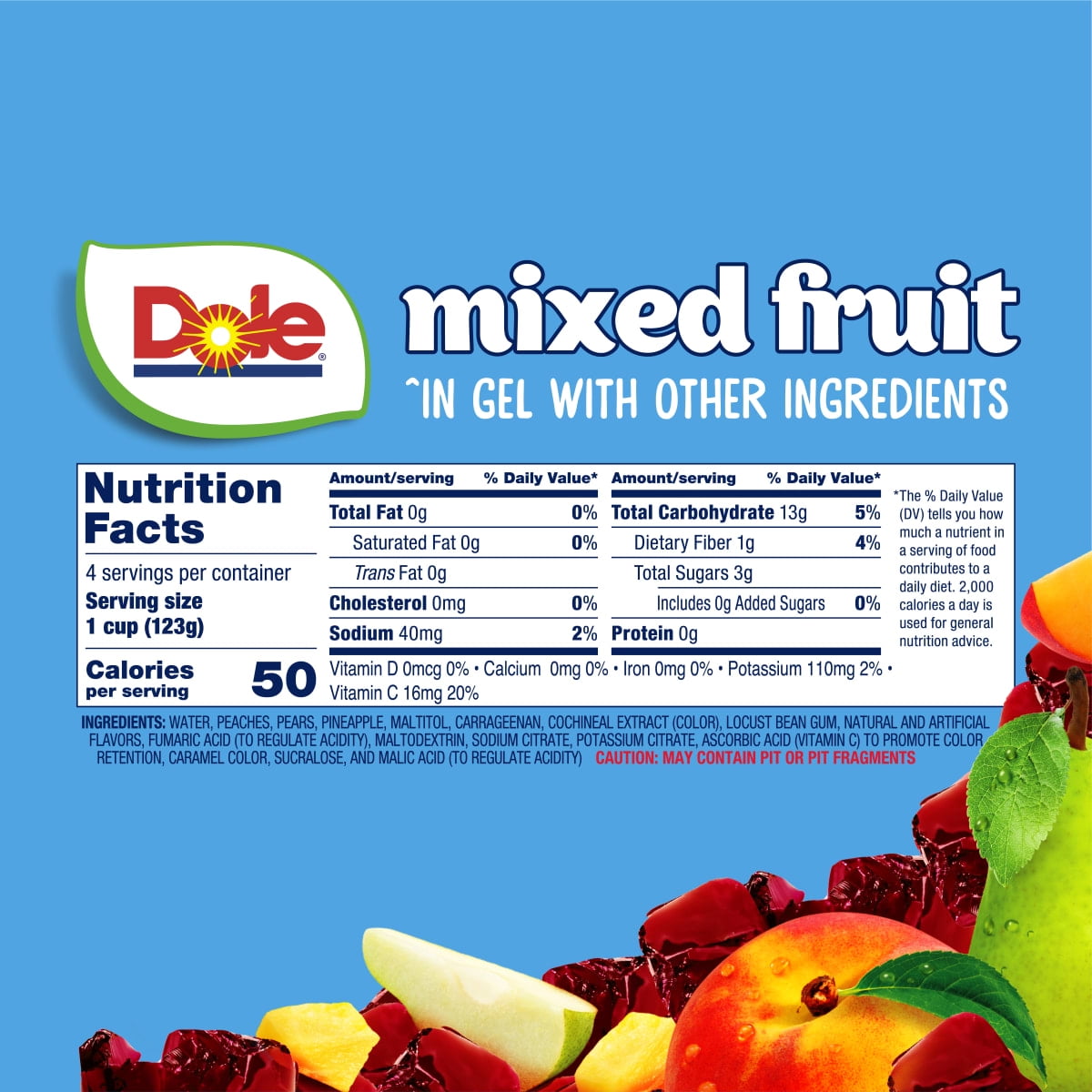 (6 pack) Dole Fruit Bowls No Sugar Added Mixed Fruit in Cherry Gel, 4.3 oz Cups (4 Pack)