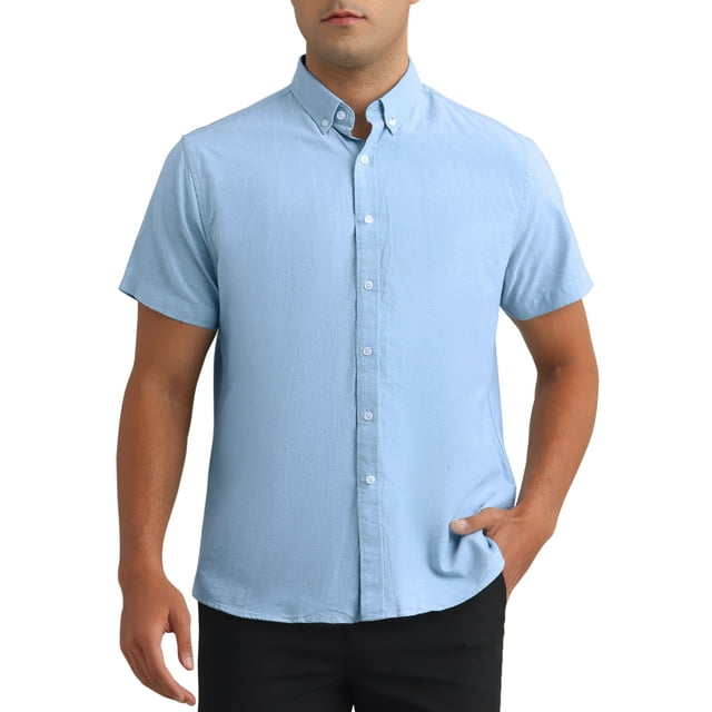 CAMISAS DE VESTIR PARA HOMBRE SÓLIDAS CORTAS DE ALGODÓN AJUSTE REGULAR CON BOTONES CAMISA OXFORD FORMAL S AZUL