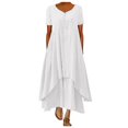 thumbnail image 2 of Fulijie Long Irregular Dress Casual Sleeve Solid V-Neck Loose Short Dress Women Women's Dress White, 2 of 6