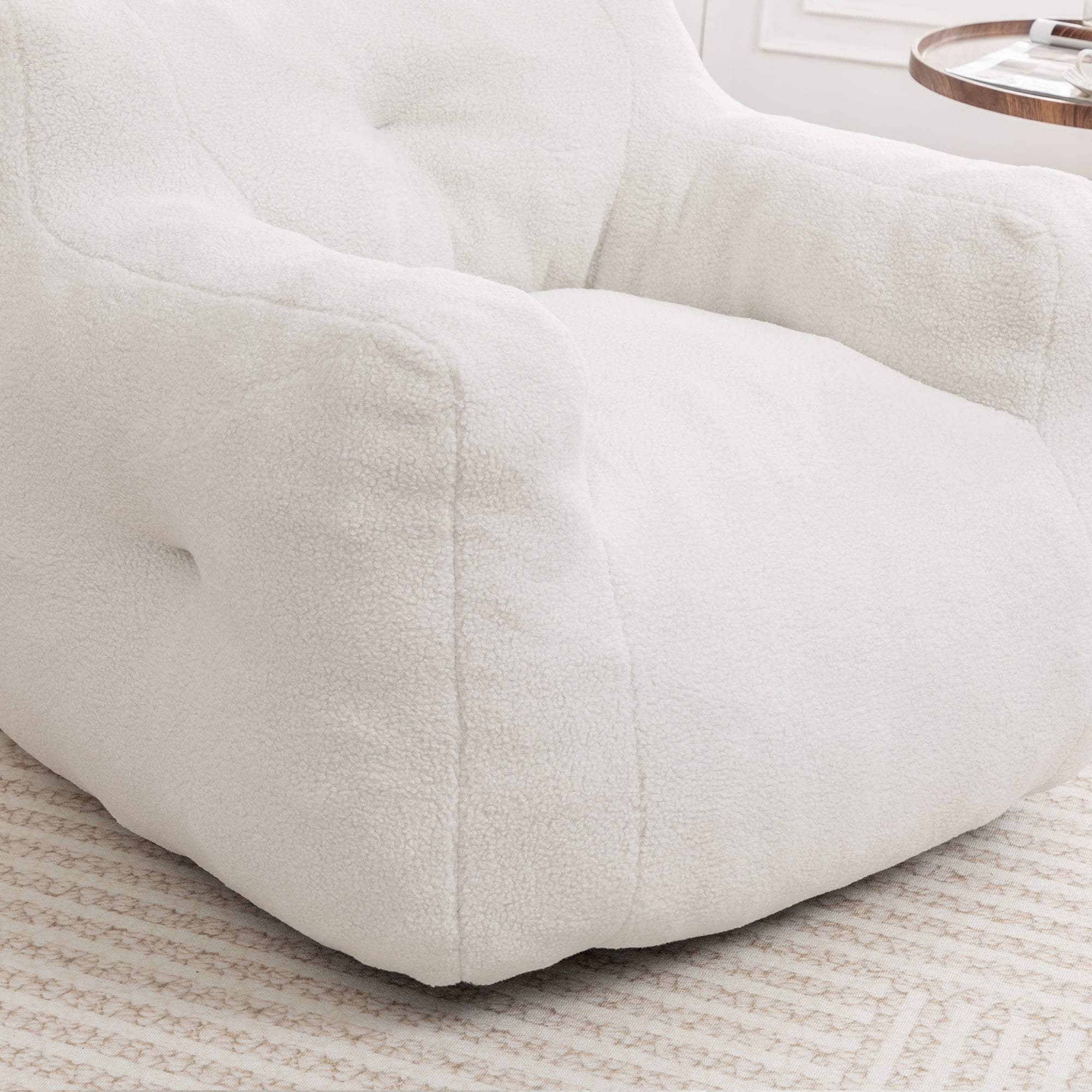 Bean Bag Chair, Bean Bag Sofa Chair with Armrests Stuffed High-Density Foam and Side Pocket, Lazy Sofa Comfy Chairs Bean Bag Chair for Adults in Living Room,Bedroom Reading,Dorms, White