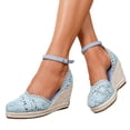thumbnail image 6 of IWRICH Espadrilles Wedges Sandals for Women Wedge Platform Sandals Closed Toe Ankle Strap Buckle Casual Summer Wedge Heels Sky Blue 7, 6 of 9