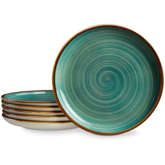 Juego de platos llanos ONEMORE Ceramic, 8,5 pulgadas, porcelana verde azulado, x6