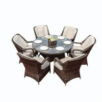 Claustro 7-Piece PE Rattan Outdoor Dining Sets with Round Dining Table and Chairs, Brown