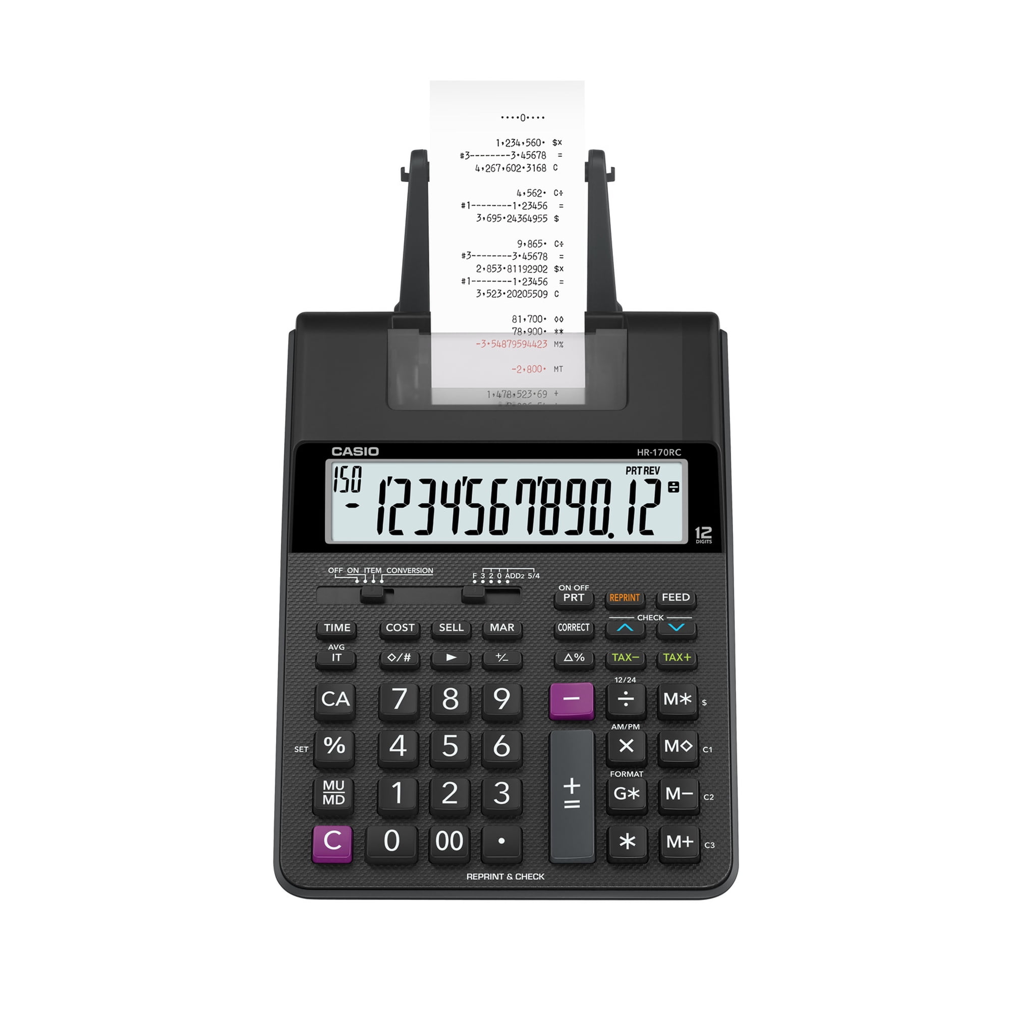 Casio HR-170RC Printing Calculator, Black with 12 Digit Display for Business and High School