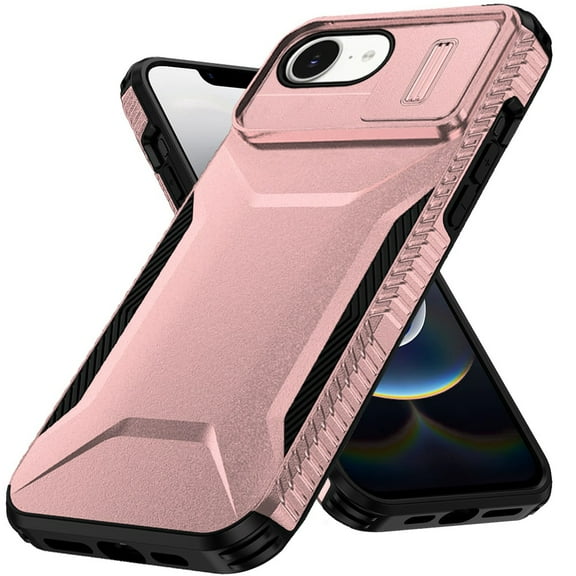 XPM for Apple iPhone 16e Phone Case, Slim Fit Shockproof Hybrid with Slide Camera Window Covering, Rugged Tpu Silicone Hard PC Bumper Cover for Apple iPhone 16 E (6.1") (Rose gold)
