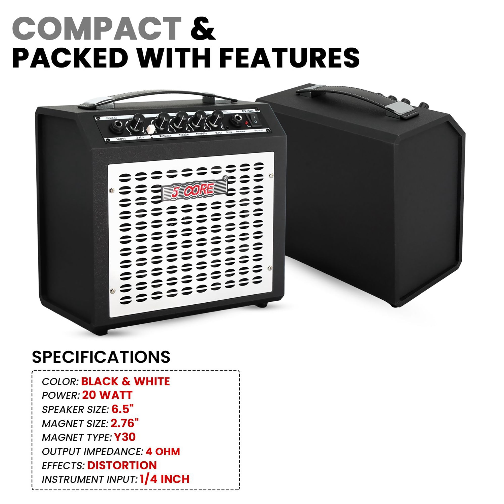Mini 20W Guitar Amplifier with Speaker & Headphone Jack
