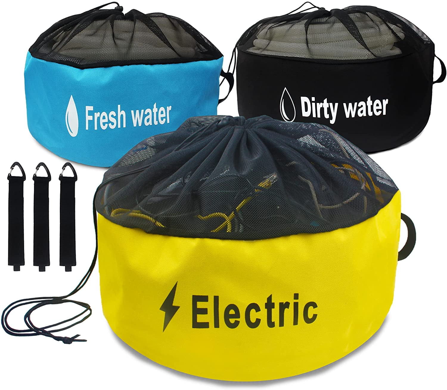 Skywee RV Hose Storage Bags, Camper Accessories, RV Equipment Storage Organizer Bags for Fresh/Black/Water Hoses andElectrical Cords with 3 Strips (3 Pack)