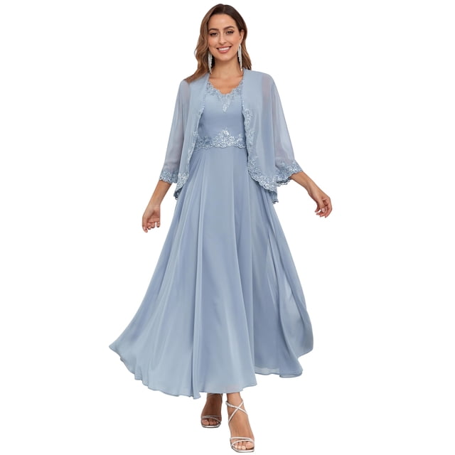 Vestidos de chifón azul polvoriento CDSSL para la madre de la novia, 22 W