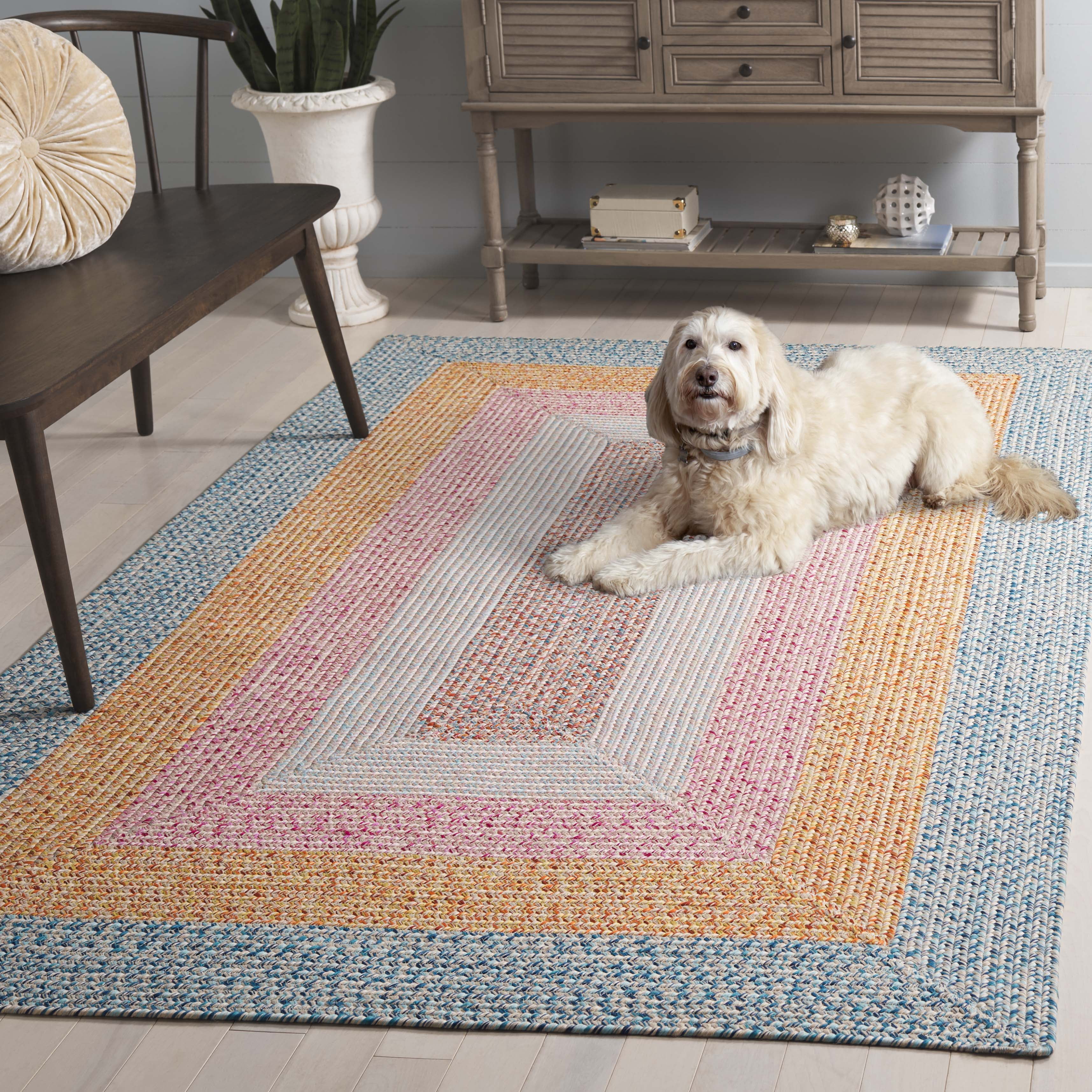 Safavieh Braided 5'-0" x 5'-0" Square Hand Woven Rug in Aqua / Pink