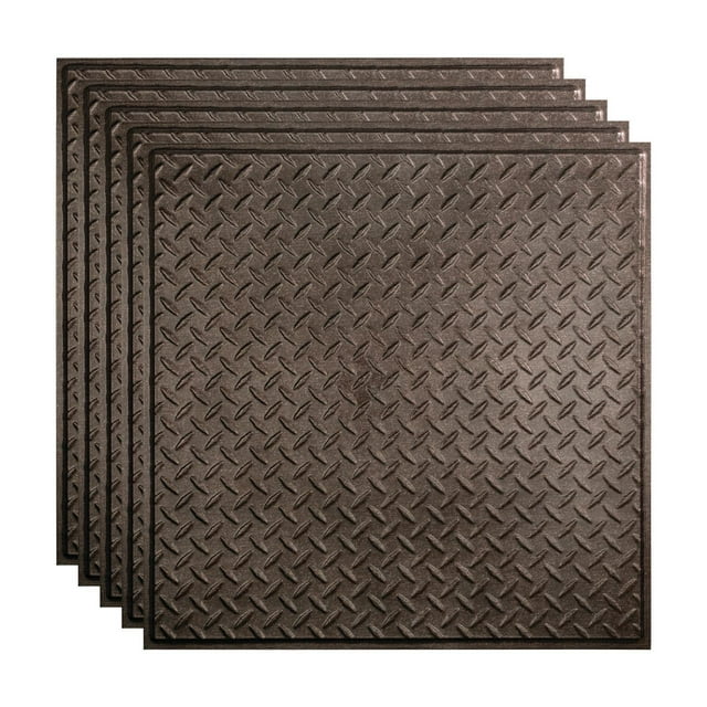 FASÄDE Diamond Plate Decorative Vinyl 2ft x 2ft Lay in Ceiling Panel in Smoked Pewter (5 Pack)